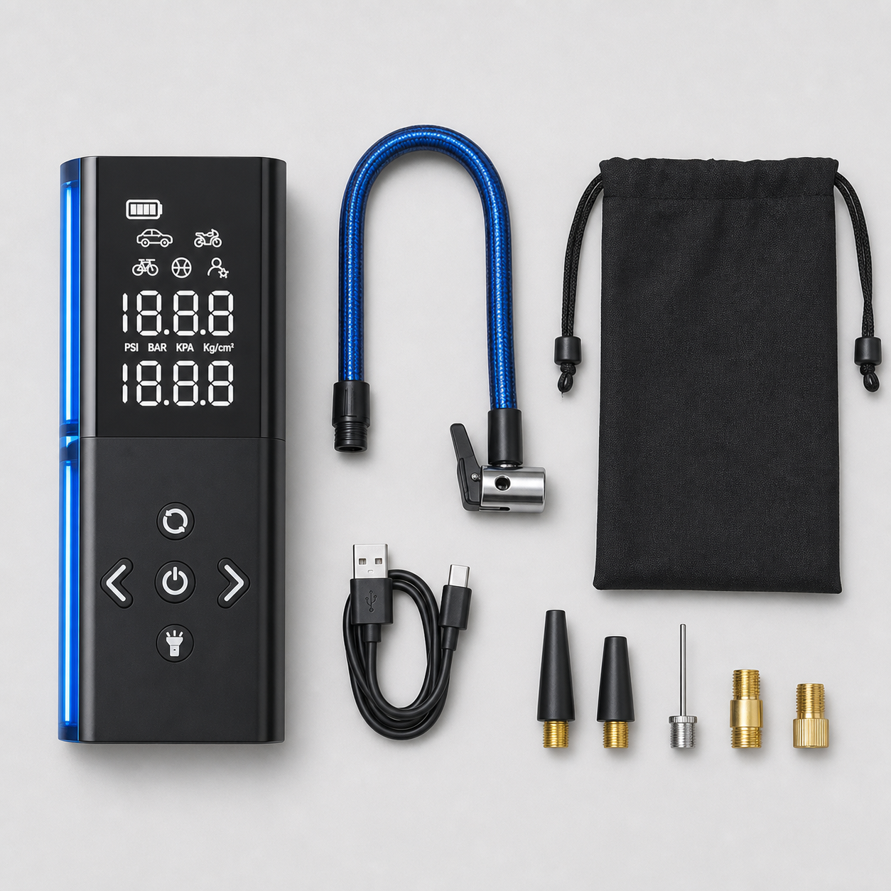 OLGEO Cordless Tire Inflator 160 PSI Auto Shut-Off - Black/Blue product_04_image_02_accessories.png