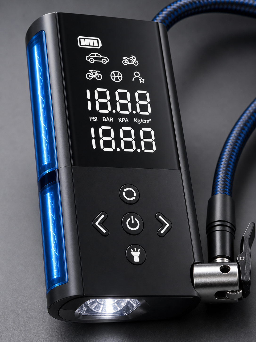 OLGEO Cordless Tire Inflator 160 PSI Auto Shut-Off - Black/Blue product_04_image_04_display_closeup.png