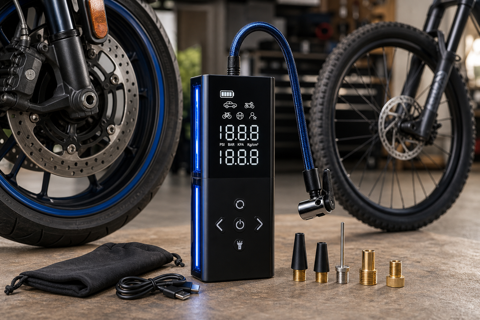 OLGEO Cordless Tire Inflator 160 PSI Auto Shut-Off - Black/Blue product_04_image_05_multi_use.png
