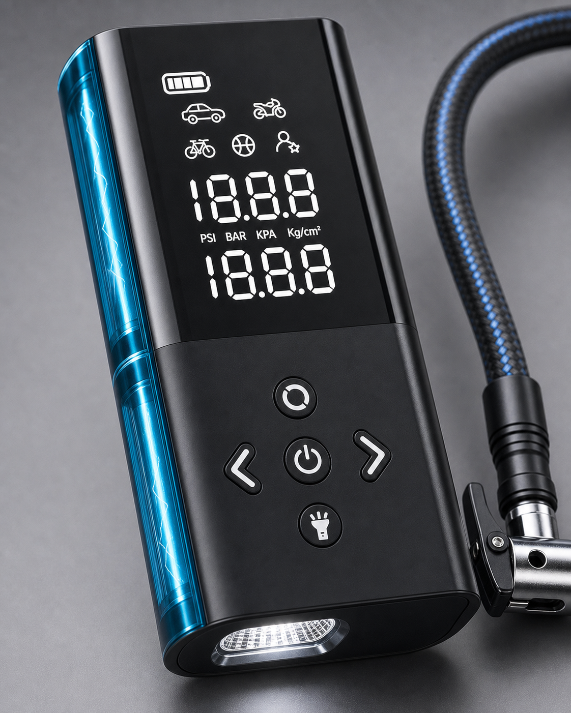 Ophanie Compact Cordless Tire Inflator 160 PSI 4000mAh - Black/Teal product_06_image_04_display_closeup.png