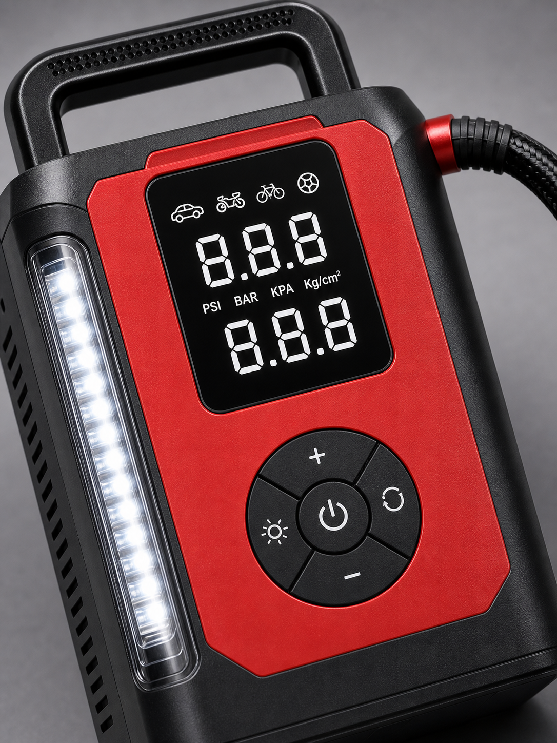 Bullseye Pro Style 12V DC Portable Tire Inflator 150 PSI - Red/Black product_07_image_04_display_closeup.png