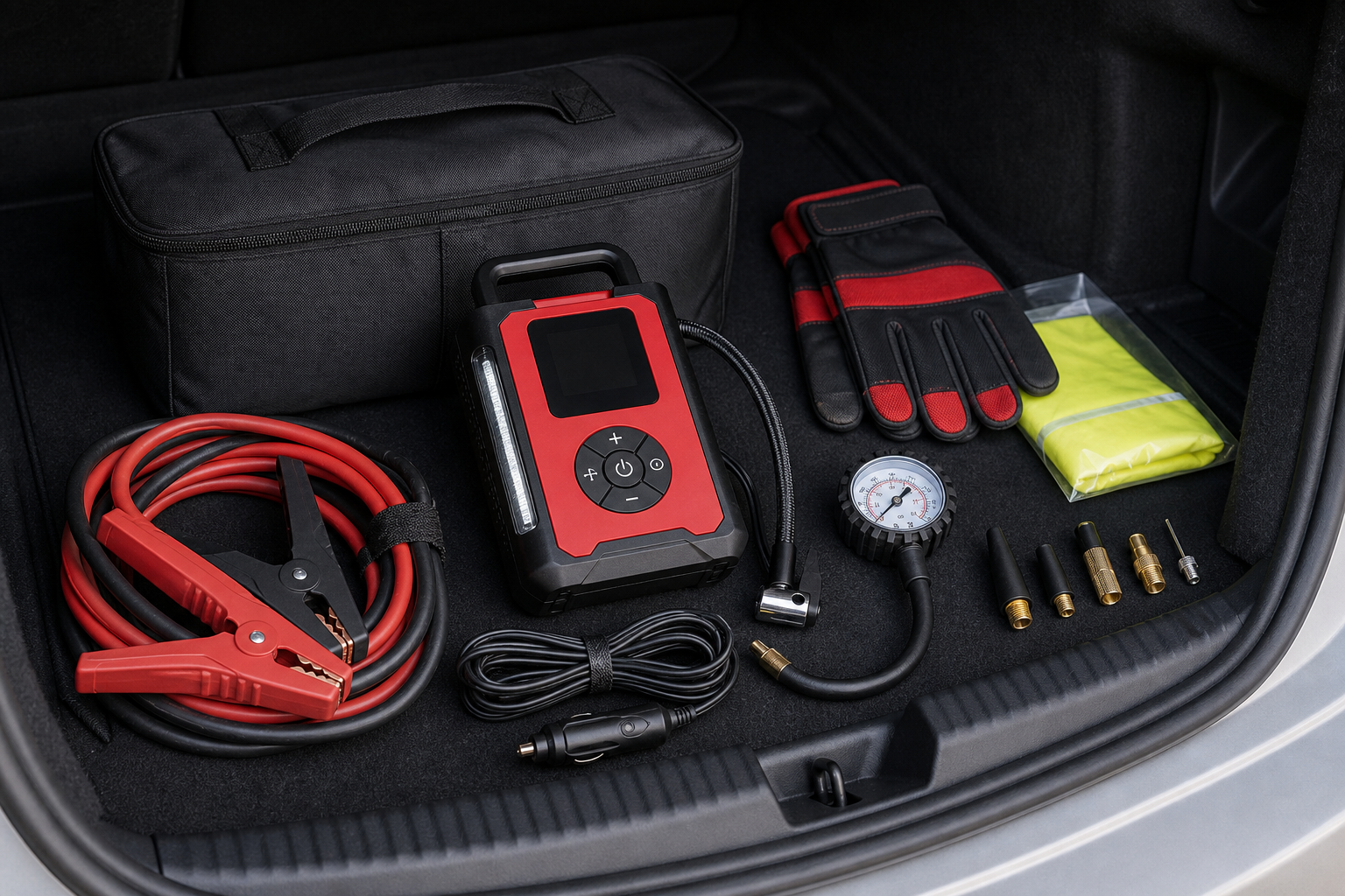 Bullseye Pro Style 12V DC Portable Tire Inflator 150 PSI - Red/Black product_07_image_05_trunk_kit.png