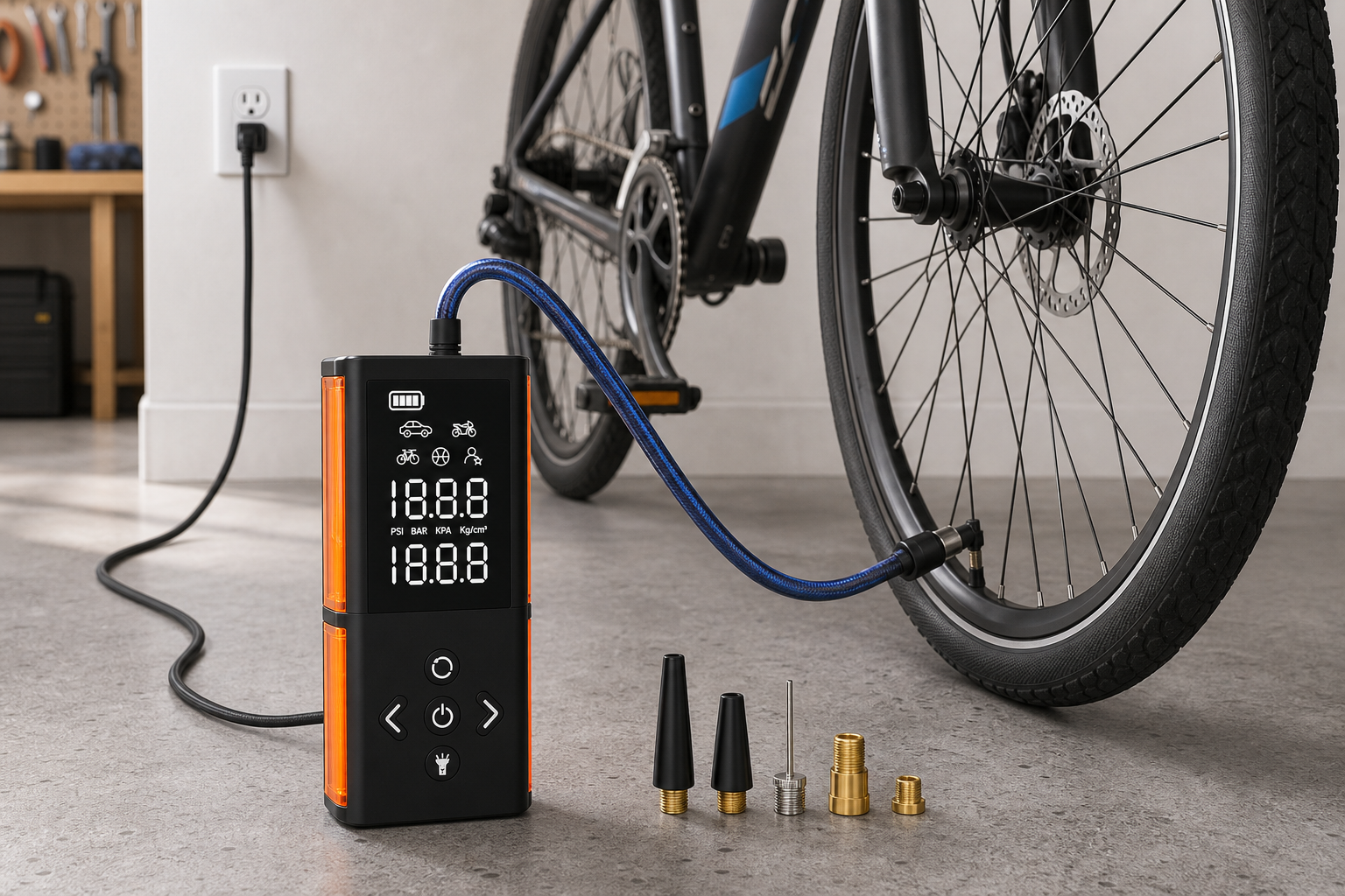 VacLife DC/AC Portable Tire Inflator for Car and Home - Black/Orange product_09_image_05_home_bike_use.png