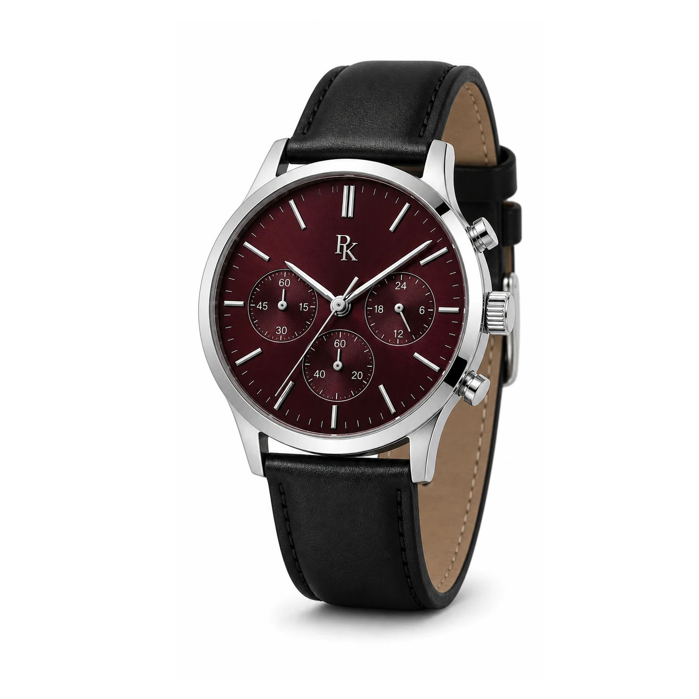 Royal Kinzy Tempo 44mm Burgundy Leather Chronograph Watch - Image 3