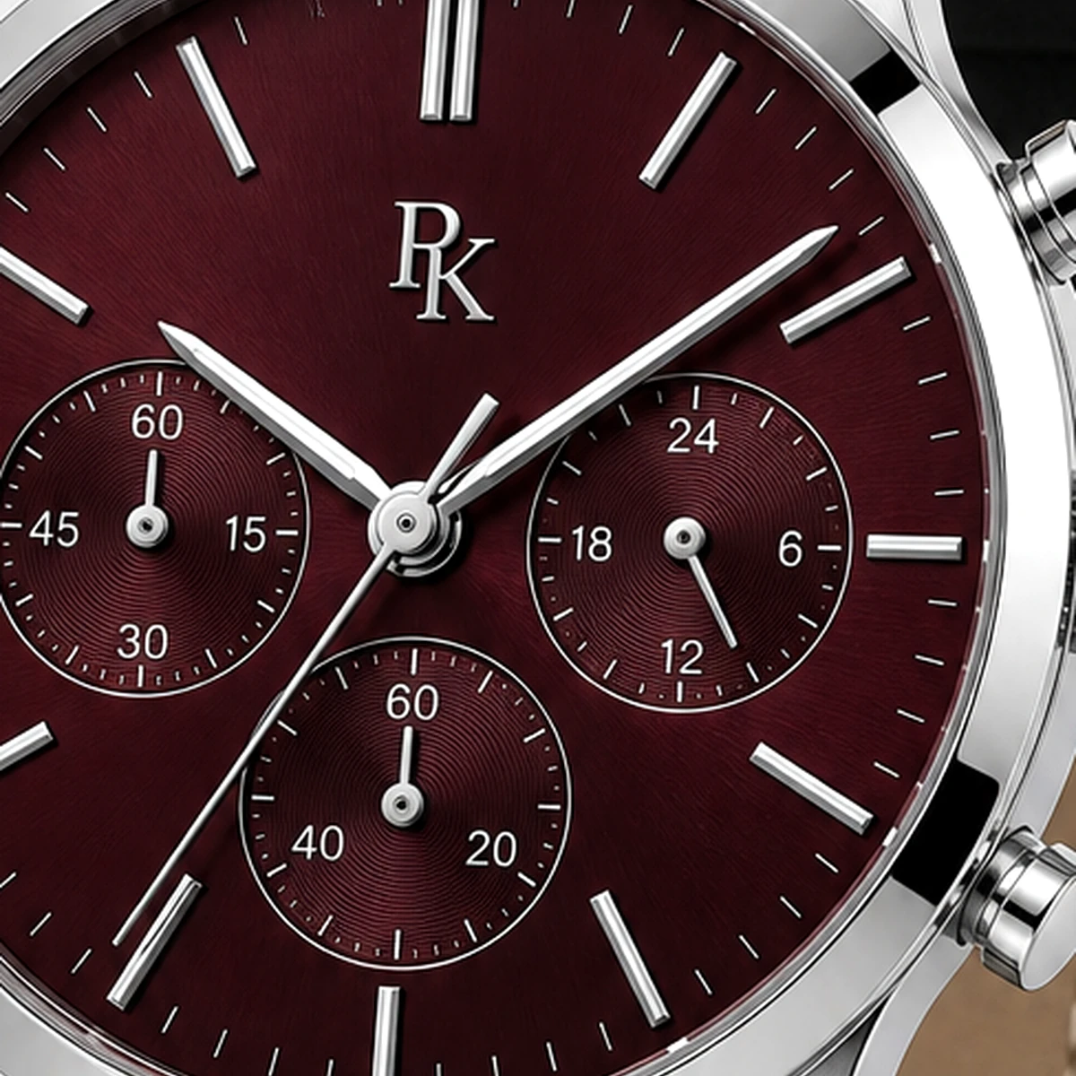 Royal Kinzy Tempo 44mm Burgundy Leather Chronograph Watch - Image 6
