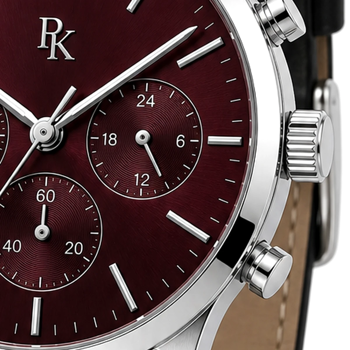 Royal Kinzy Tempo 44mm Burgundy Leather Chronograph Watch - Image 4